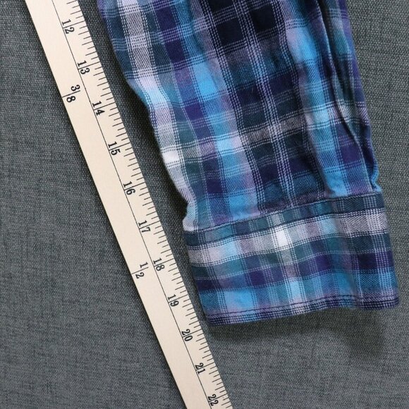 Sun + Stone Plaid Western Shirt Mens XL Long Sleeve Soft Blue Plaid Pearl Snap - Picture 8 of 10